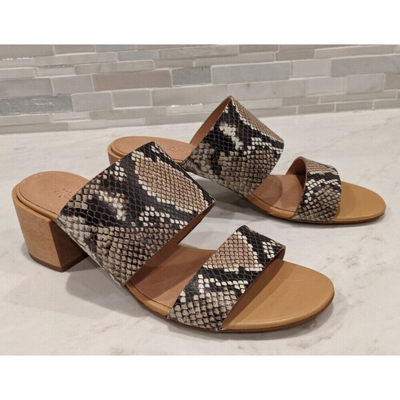 Madewell Shoes - NWOT~Madewell Kiera Mule Sandal Sz 9 Slip On Snake Embossed Leather Block Heel